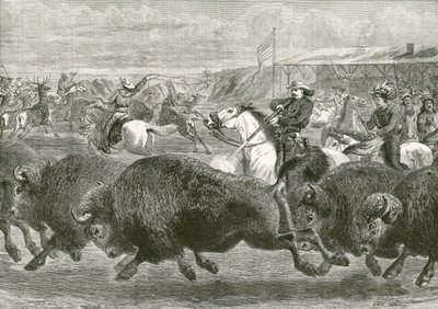 Der Wilde Westen bei der Great American Exhibition - Jagd auf Bisons und Wapiti-Hirsche von English School