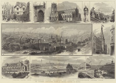 Die Yorkshire Landwirtschaftsgesellschaft in Halifax, Skizzen in Halifax (Gravur) von English School