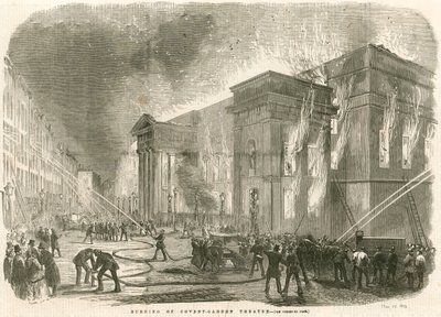 Der Brand des Covent Garden Theatre, London, am Morgen des 5. März 1856 von English School