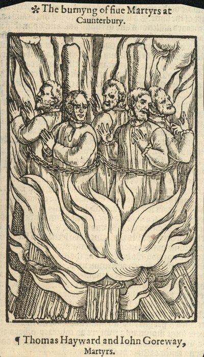 Die Verbrennung von fünf Märtyrern in Canterbury (Gravur) von English School