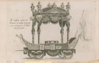 Der Wagen, auf dem die Überreste von Lord Nelson zur St. Pauls Kathedrale gebracht wurden von English School
