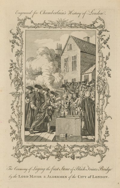 Die Zeremonie der Grundsteinlegung der Blackfriars Brücke von English School