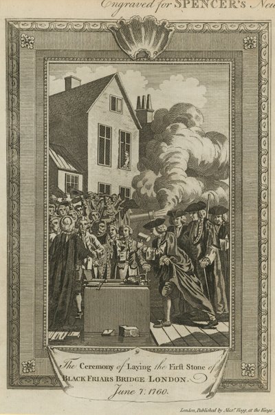 Die Zeremonie der Grundsteinlegung der Blackfriars Brücke von English School
