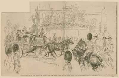 Die Abreise des Prinzen von Wales mit der Braut vom Marlborough House zum Buckingham Palace, 23. Juli 1896 von English School