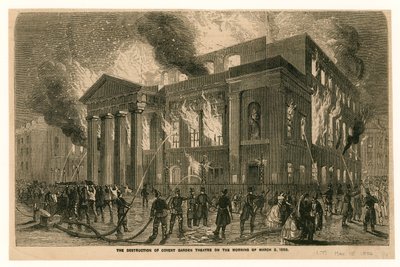 Die Zerstörung des Covent Garden Theatre, London, am Morgen des 5. März 1856 von English School