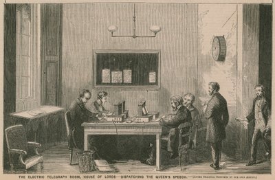 Der elektrische Telegraphenraum, House of Lords - Übermittlung der Rede der Königin von English School