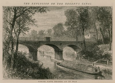 Die Explosion am Regents Canal; North Gate Bridge wie sie war von English School