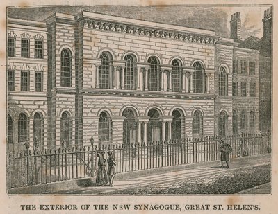 Das Äußere der neuen Synagoge, Great St Helens, London von English School