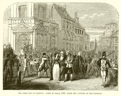 Der erste Tag der Freiheit. Szene in Paris, 1789, nach der Eroberung der Bastille von English School
