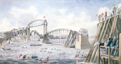 Das Schwimmen des letzten Spannfelds der Royal Albert Bridge, Saltash von English School