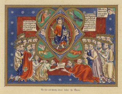 Die vierundzwanzig Ältesten vor dem Thron (Farblithographie) von English School