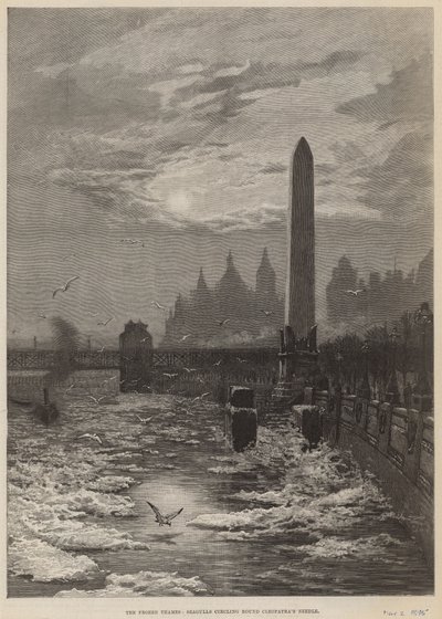 Der gefrorene Thames - Möwen kreisen um die Nadel der Kleopatra von English School
