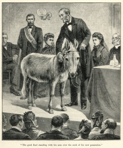 "Der gute Graf steht mit seinem Arm über dem Hals seines neuen Besitzes" (Lithografie) von English School