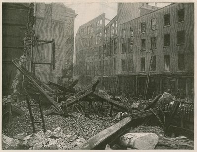 Das große Feuer im Old Bailey, London von English School
