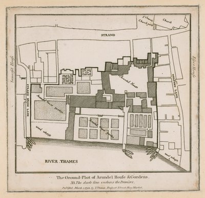 Der Grundriss von Arundel House und Gärten von English School