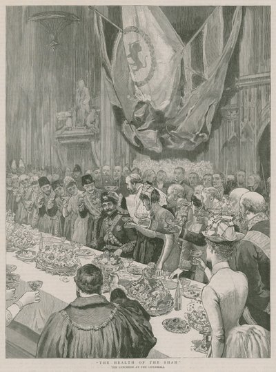 Der Gesundheitszustand des Schahs; Das Mittagessen in der Guildhall, London von English School