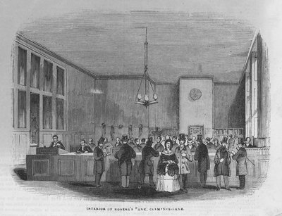 Das Innere der Bank von Messrs Rogers und Co von English School
