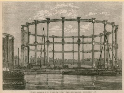 Der große Gasspeicher bei den Imperial Gas Company Werken, Bethnal Green, London von English School