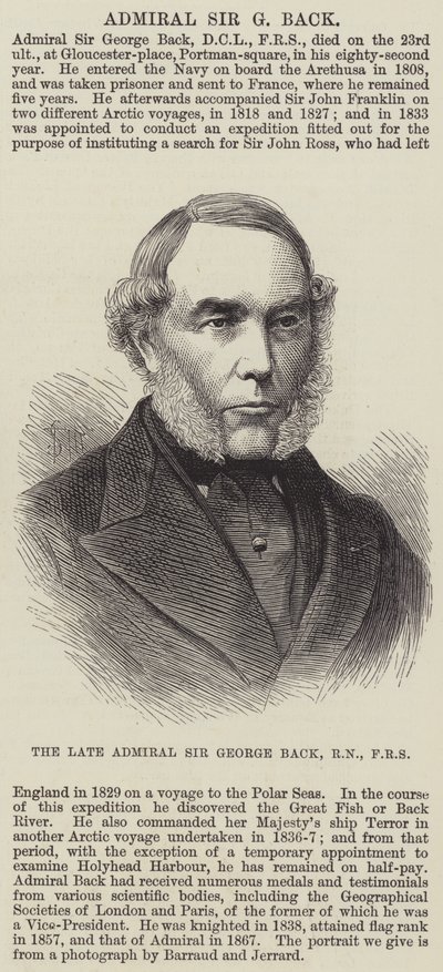 Der verstorbene Admiral Sir George Back, RN, FRS (Gravur) von English School