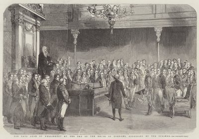 Der verstorbene Herzog von Wellington an der Bar des Unterhauses, vom Sprecher angesprochen von English School
