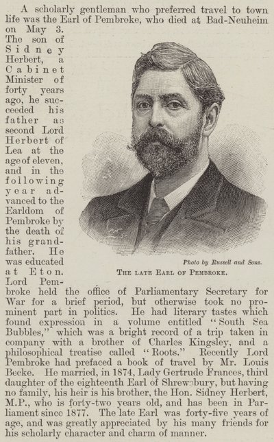 Der verstorbene Earl of Pembroke von English School