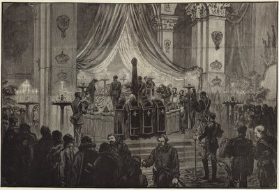 Der verstorbene Kaiser liegt im Staat in der Kirche von St. Peter und St. Paul von English School