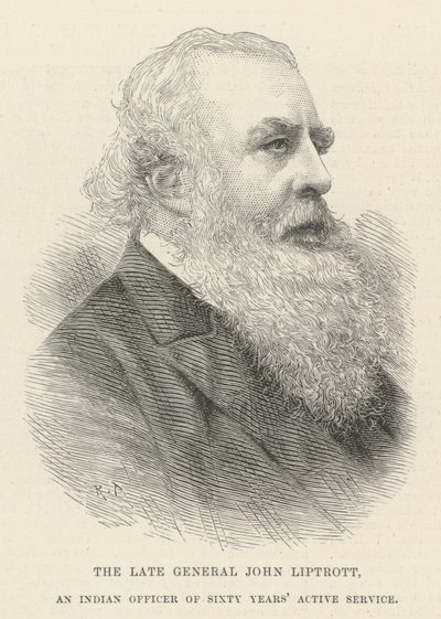 Der verstorbene General John Liptrott, ein indischer Offizier mit sechzig Jahren aktivem Dienst (Gravur) von English School