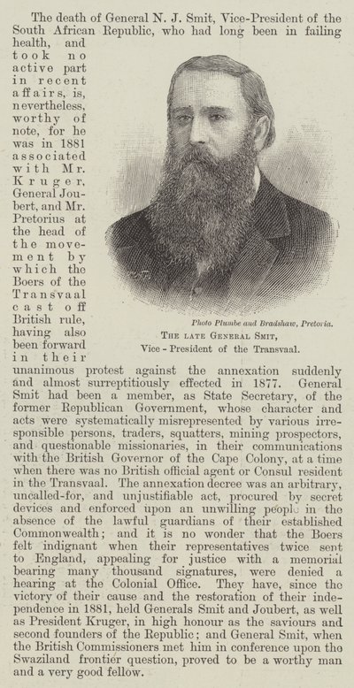 Der verstorbene General Smit, Vizepräsident der Transvaal (Stich) von English School