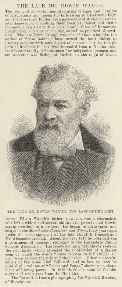Der verstorbene Mr. Edwin Waugh, der Dichter von Lancashire von English School