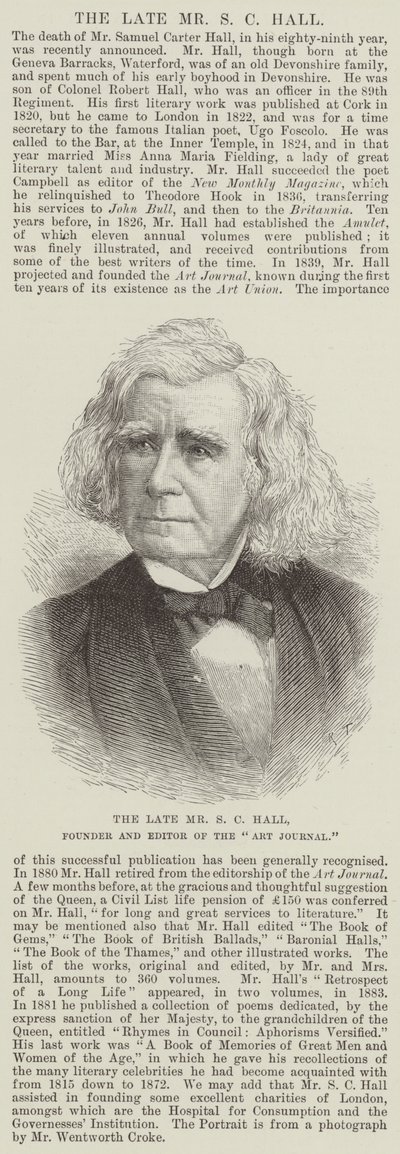 Der verstorbene Mr. S. C. Hall, Gründer und Herausgeber des "Art Journal" von English School