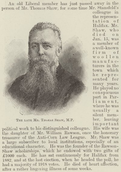 Der verstorbene Mr. Thomas Shaw, MP von English School