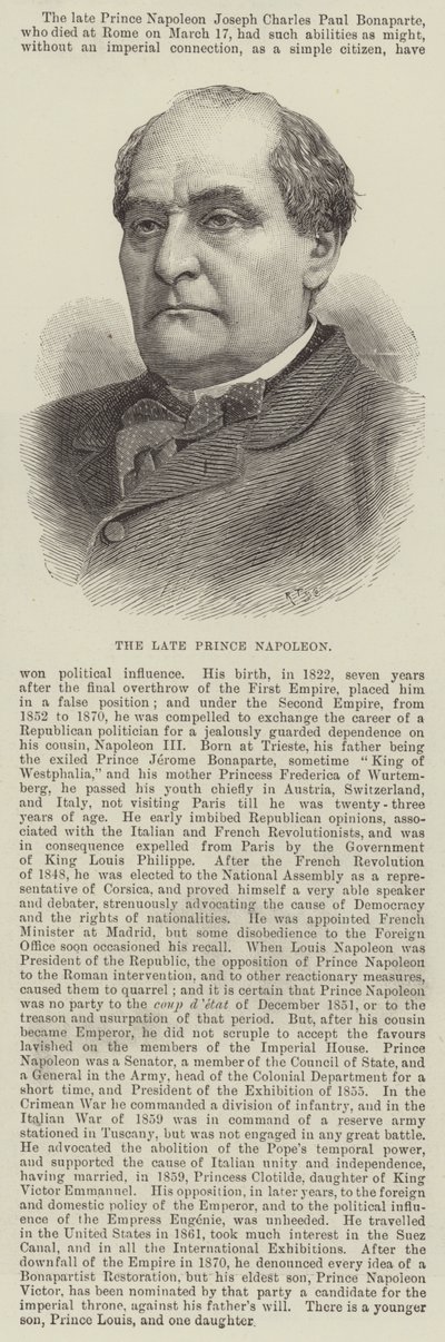 Der verstorbene Prinz Napoleon von English School