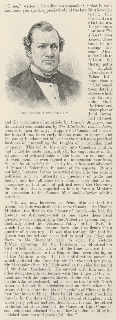 Der verstorbene Sir Alexander Galt von English School