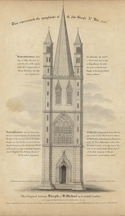 Der ursprüngliche alte Kirchturm von St. Michael in Cornhill von English School