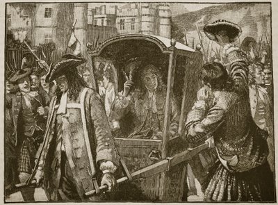 Die Menschen von Edinburgh eskortieren den Herzog von Hamilton zum Holyrood Palace, Illustration aus Cassells Illustrierter Geschichte Englands von English School