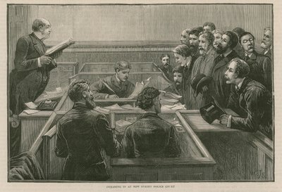 Die jüngsten Unruhen in London: Vereidigung am Bow Street Police Court von English School