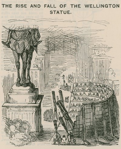 Der Aufstieg und Fall der Wellington-Statue; Karikatur von English School