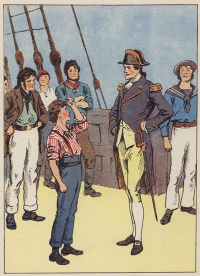 Der Matrosenjunge bietet an, der Marine beizutreten (Farblithografie) von English School