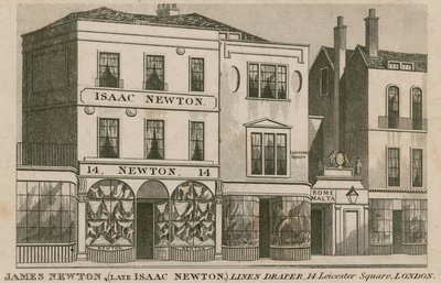 Das Schaufenster von Isaac Newton, Leinenhändler, 14 Leicester Square, London von English School