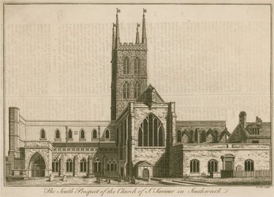 Die südliche Aussicht auf St. Saviours, Southwark, London von English School