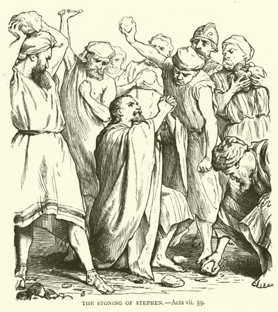 Die Steinigung des Stephanus, Apostelgeschichte, vii, 59 (Gravur) von English School