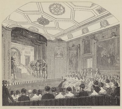 Theateraufführung im Rubens-Saal im Windsor Castle (Stich) von English School