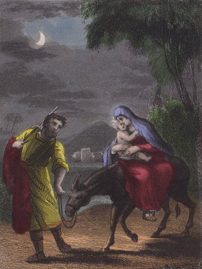 Dann erhebe dich und fliehe, nach Ägypten fliehe, mit Eile ... (farbiger Stich) von English School