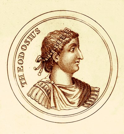 Theodosius, Illustration aus Das universelle historische Wörterbuch von George Crabb, veröffentlicht 1825 von English School