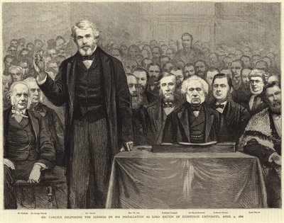 Thomas Carlyle hält die Rede zu seiner Installation als Lord Rector der Universität Edinburgh von English School