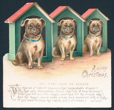 Drei Hunde in Zwingern, Weihnachtskarte von English School