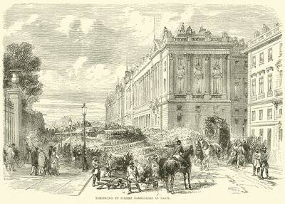 Errichtung von Straßenbarrikaden in Paris, Oktober 1870 von English School