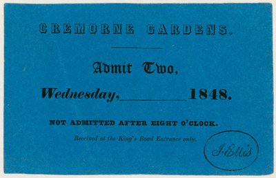 Ticket für Cremorne Gardens, London, 1848 von English School
