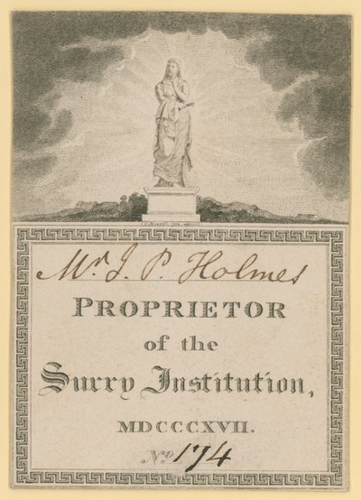Ticket für den Eigentümer der Surrey Institution, datiert 1817 von English School