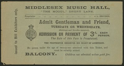 Ticket für die Middlesex Music Hall, The Mogul, Drury Lane, London von English School